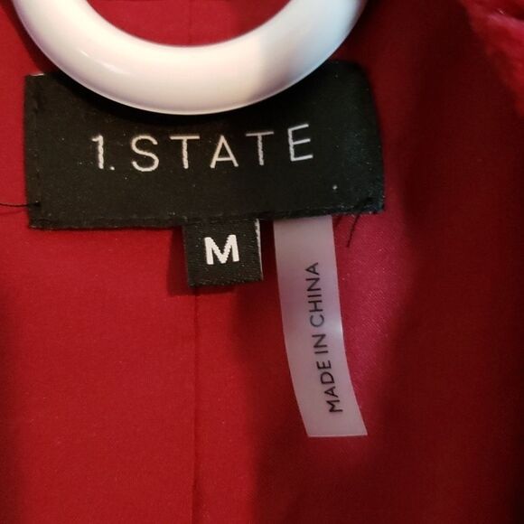 1. State Faux‎ Mink Wide Collar Burgundy Red/Magenta Fur Coat Jacket M - Picture 6 of 7